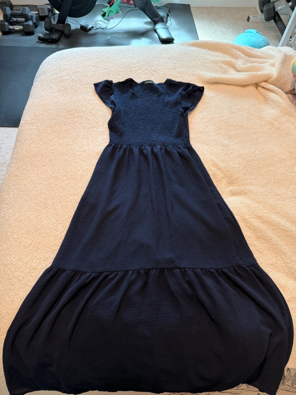 Women's Navy Maxi Dress with Ruffled Sleeves